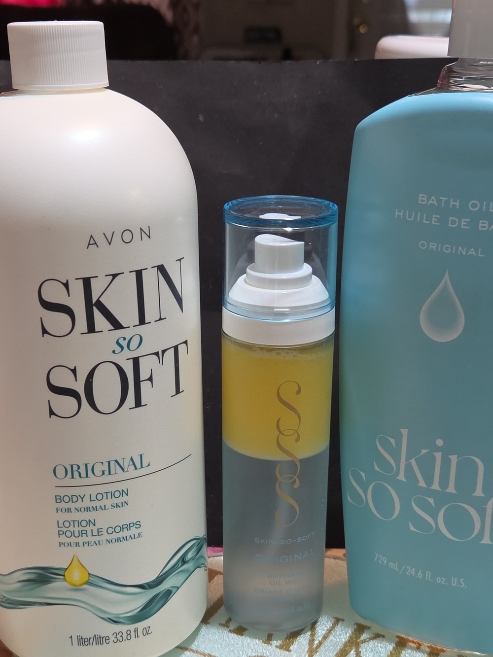 Avon Skin So Soft Trio - White & Blue Bottles with Yellow Oil